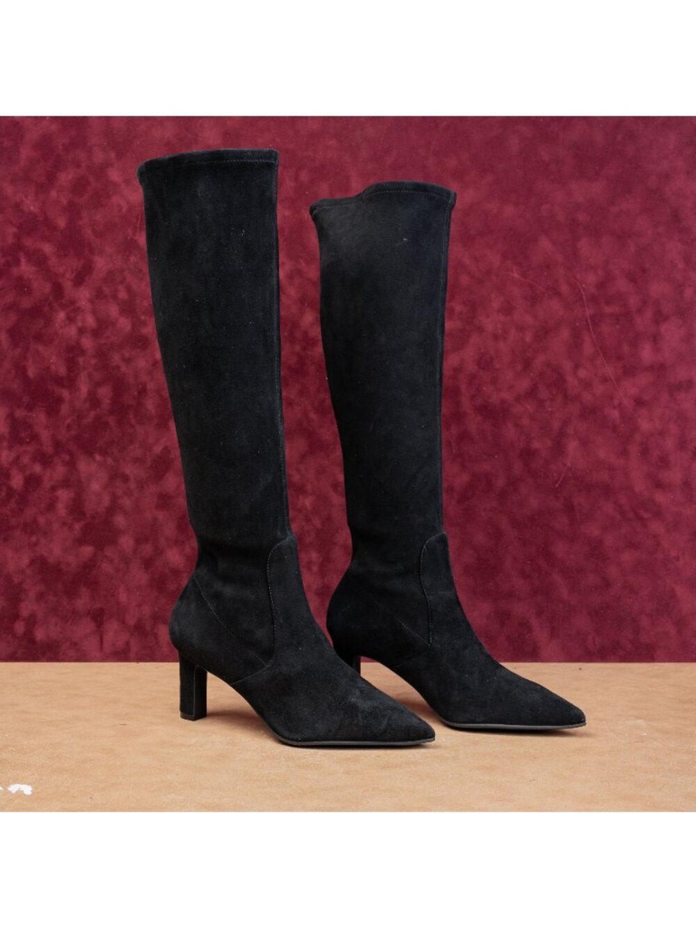 Stuart Weitzman Wmn Brooks Pointy Toe Black Suede Comfortable Boots 9US EUR 39.5